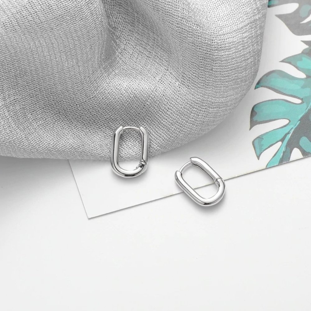 NEW Gold/Sterling Silver Oval Huggie Hoop Earrings - Picture 4 of 7